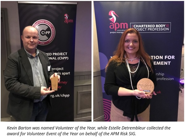 APM Volunteer Award winners Kevin Barton (left) and Estelle Estelle Detrembleur (Risk SIG committee member)
