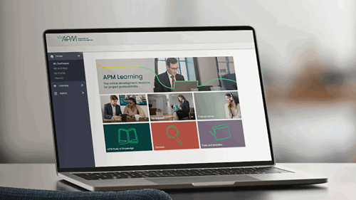 Laptop screen showing the APM Learning platform